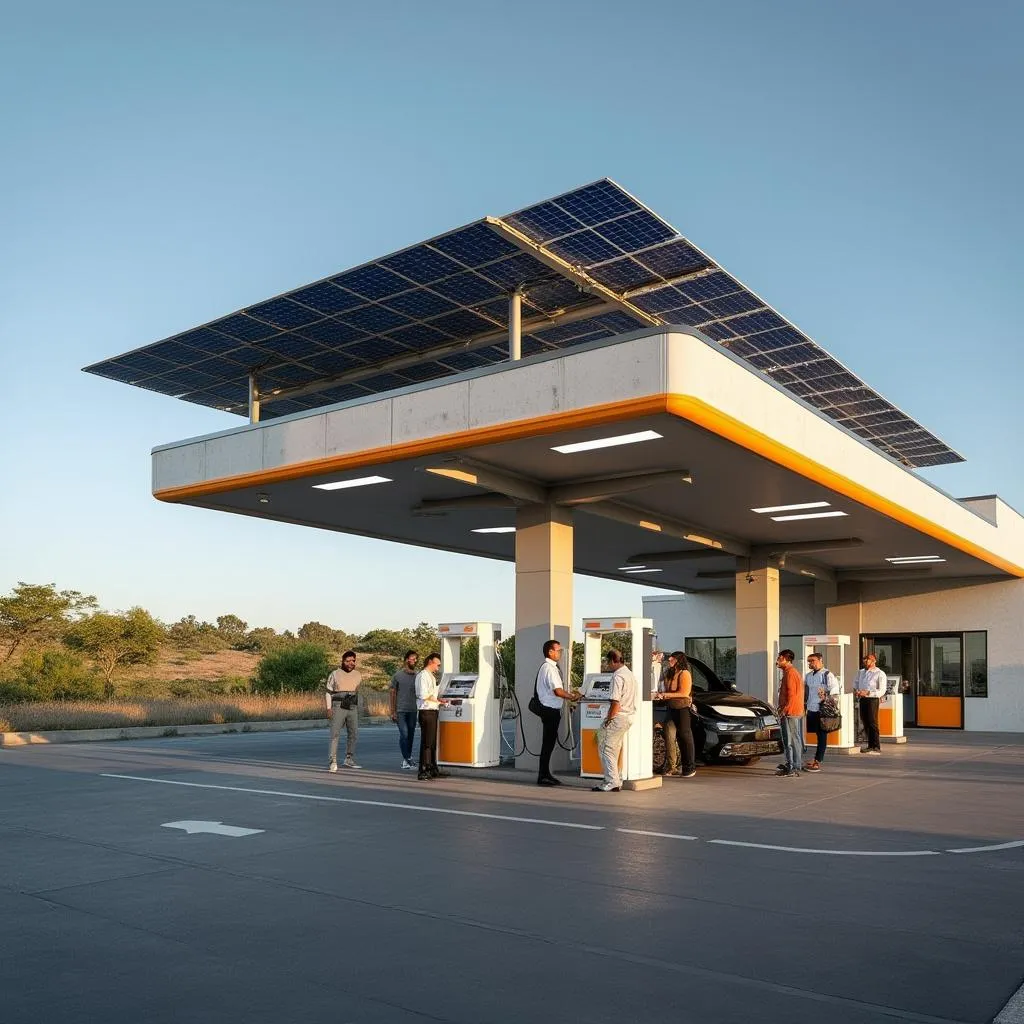 Estación de servicio moderna con energía solar